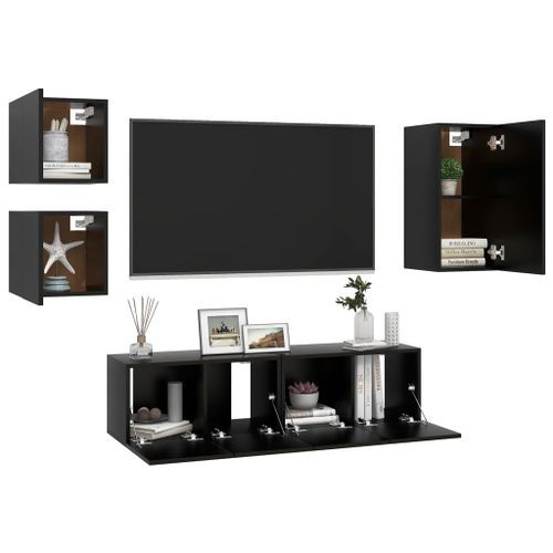 Ensemble de meuble TV 5 pcs Noir 9 - Photo n°3; ?>