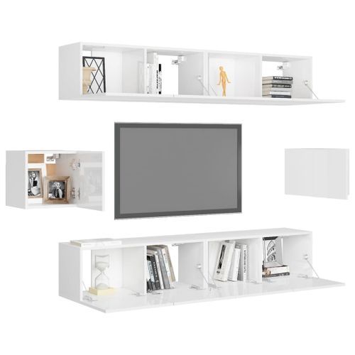 Ensemble de meuble TV 6 pcs Blanc brillant 14 - Photo n°3; ?>