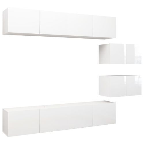 Ensemble de meuble TV 6 pcs Blanc brillant 11 - Photo n°2; ?>