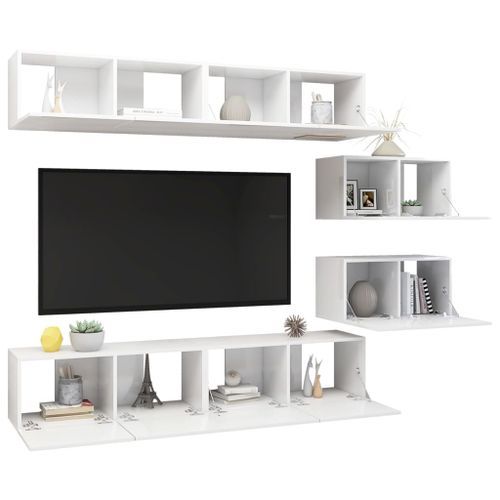 Ensemble de meuble TV 6 pcs Blanc brillant 11 - Photo n°3; ?>