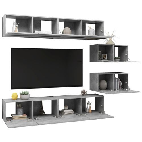 Ensemble de meuble TV 6 pcs Gris béton 11 - Photo n°3; ?>