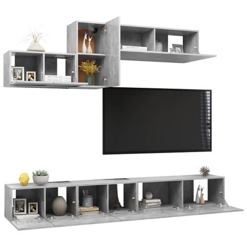 Ensemble de meuble TV 6 pcs Gris béton 13 - Photo n°3; ?>