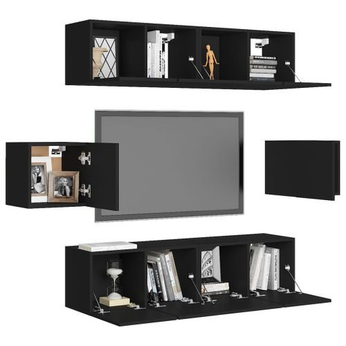 Ensemble de meuble TV 6 pcs Noir 14 - Photo n°3; ?>