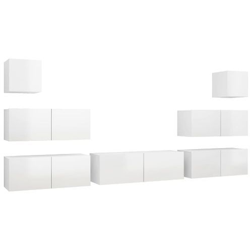 Ensemble de meuble TV 7 pcs Blanc brillant 7 - Photo n°2; ?>