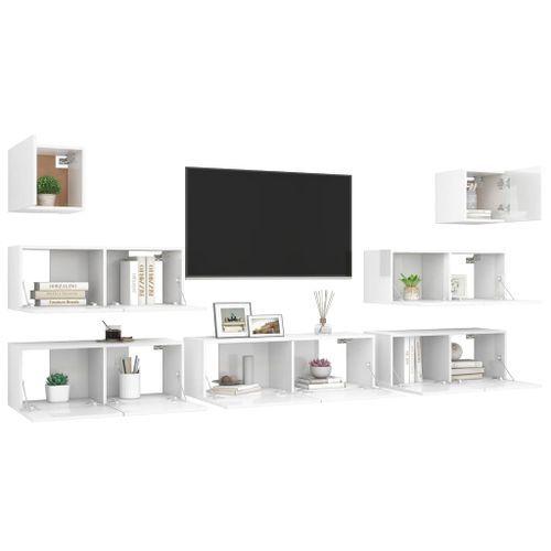 Ensemble de meuble TV 7 pcs Blanc brillant 7 - Photo n°3; ?>