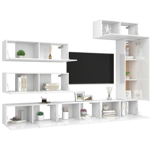 Ensemble de meuble TV 7 pcs Blanc brillant 8 - Photo n°3; ?>