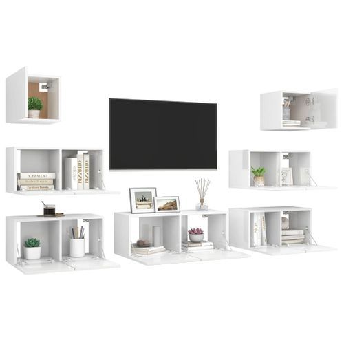 Ensemble de meuble TV 7 pcs Blanc brillant - Photo n°3; ?>