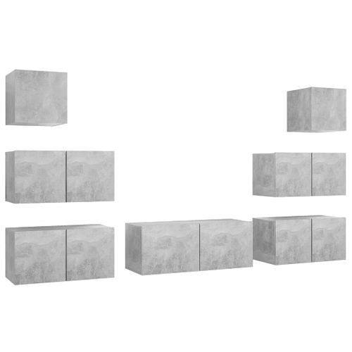 Ensemble de meuble TV 7 pcs Gris béton 2 - Photo n°2; ?>