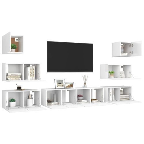 Ensemble de meuble TV 8 pcs Blanc 5 - Photo n°3; ?>