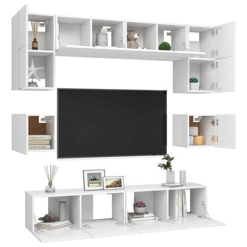 Ensemble de meuble TV 8 pcs Blanc 6 - Photo n°3; ?>