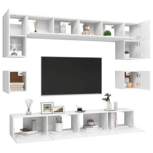 Ensemble de meuble TV 8 pcs Blanc 7 - Photo n°3; ?>