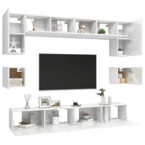 Ensemble de meuble TV 8 pcs Blanc brillant 5 - Photo n°3; ?>