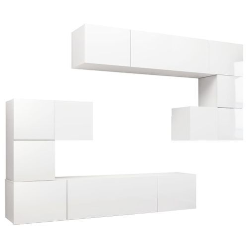 Ensemble de meuble TV 8 pcs Blanc brillant 8 - Photo n°2; ?>