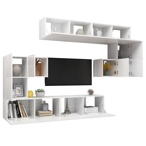 Ensemble de meuble TV 8 pcs Blanc brillant 8 - Photo n°3; ?>