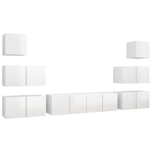 Ensemble de meuble TV 8 pcs Blanc brillant 2 - Photo n°2; ?>