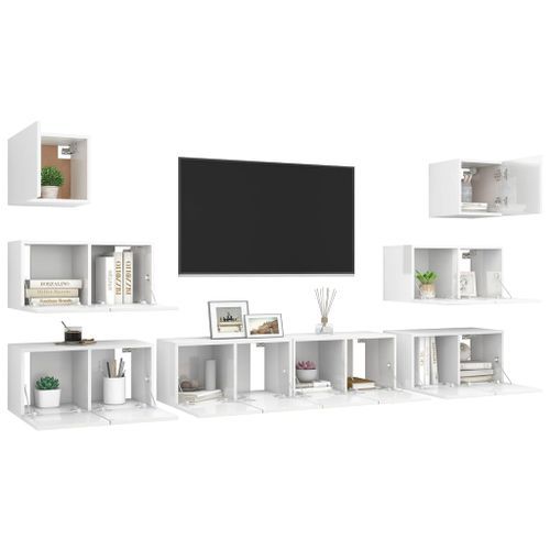 Ensemble de meuble TV 8 pcs Blanc brillant 2 - Photo n°3; ?>