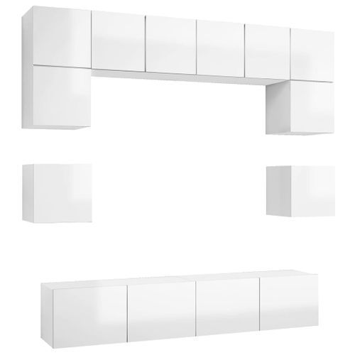 Ensemble de meuble TV 8 pcs Blanc brillant 4 - Photo n°2; ?>