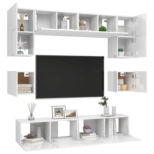 Ensemble de meuble TV 8 pcs Blanc brillant 4 - Photo n°3; ?>