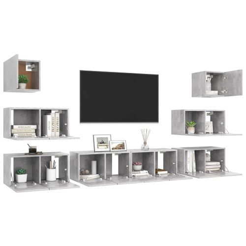 Ensemble de meuble TV 8 pcs Gris béton 4 - Photo n°3; ?>