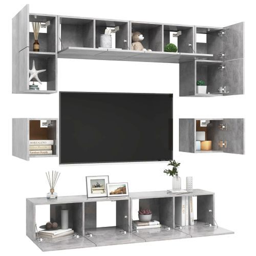 Ensemble de meuble TV 8 pcs Gris béton 3 - Photo n°3; ?>