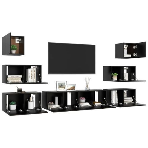 Ensemble de meuble TV 8 pcs Noir 7 - Photo n°3; ?>