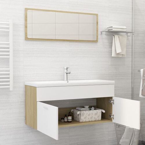 Ensemble de meubles de bain 2 pcs Blanc/chêne sonoma 11 - Photo n°3; ?>