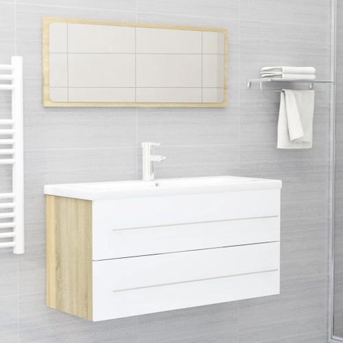 Ensemble de meubles de bain 2 pcs Blanc/chêne sonoma 7 - Photo n°2; ?>