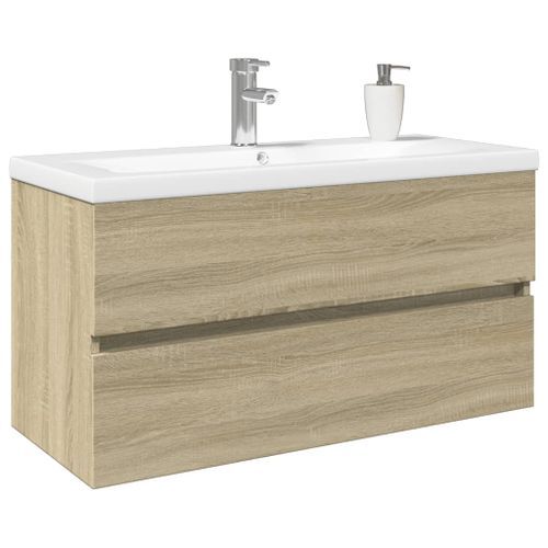 Ensemble de meubles de bain 2pcs céramique et bois d'ingénierie - Photo n°3; ?>