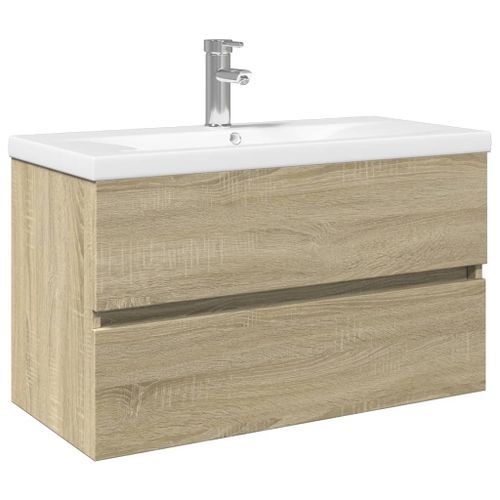 Ensemble de meubles de bain 2pcs céramique et bois d'ingénierie - Photo n°2; ?>