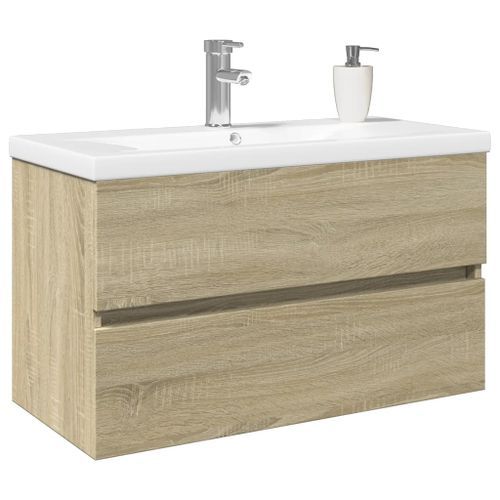 Ensemble de meubles de bain 2pcs céramique et bois d'ingénierie - Photo n°3; ?>