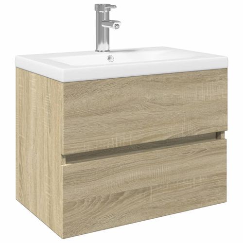 Ensemble de meubles de bain 2pcs céramique et bois d'ingénierie - Photo n°2; ?>