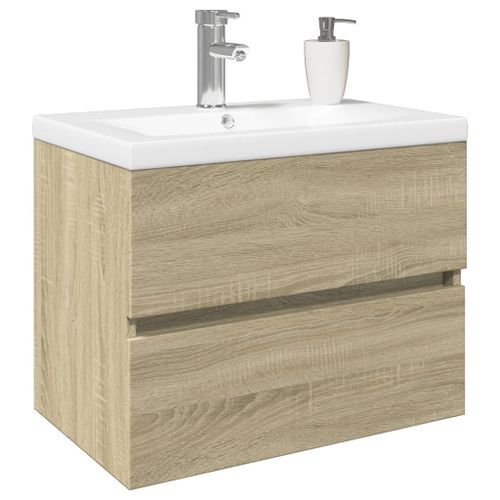 Ensemble de meubles de bain 2pcs céramique et bois d'ingénierie - Photo n°3; ?>