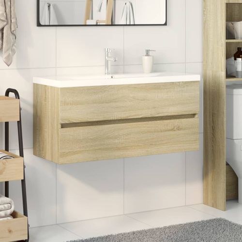 Ensemble de meubles de bain 2pcs céramique et bois d'ingénierie - Photo n°3; ?>