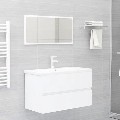 Ensemble de meubles de salle de bain 2 pcs Blanc 3 - Photo n°2; ?>