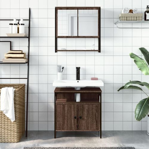 Ensemble de meubles de salle de bain 2 pcs Chêne marron - Photo n°3; ?>