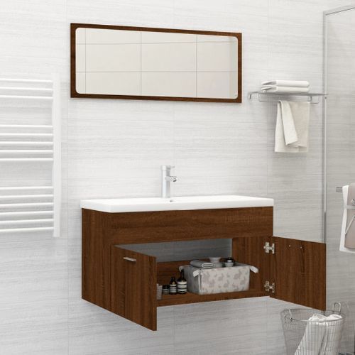 Ensemble de meubles de salle de bain 2 pcs Chêne marron - Photo n°3; ?>