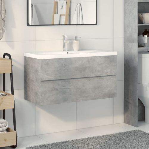 Ensemble de meubles de salle de bain 2 pcs gris béton - Photo n°3; ?>