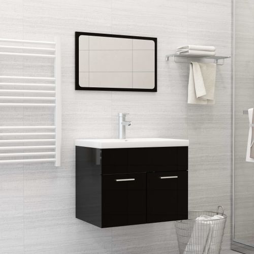 Ensemble de meubles de salle de bain 2 pcs Noir brillant - Photo n°2; ?>