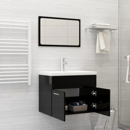 Ensemble de meubles de salle de bain 2 pcs Noir brillant - Photo n°3; ?>