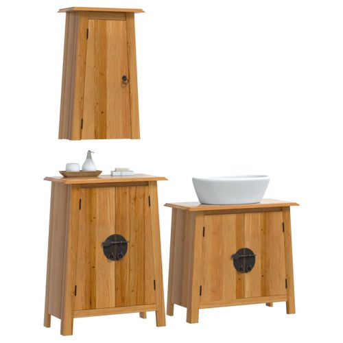 Ensemble de meubles de salle de bain 3 pcs bois de pin massif - Photo n°3; ?>