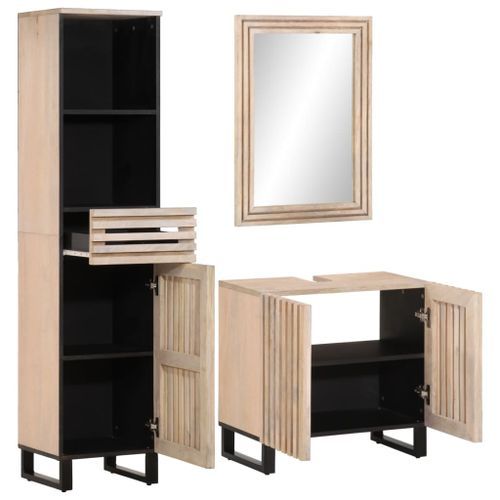 Ensemble de meubles de salle de bain 3 pcs bois manguier massif - Photo n°2; ?>