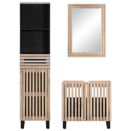 Ensemble de meubles de salle de bain 3 pcs bois manguier massif - Photo n°3; ?>