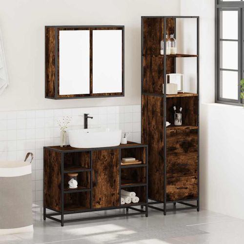 Ensemble de meubles de salle de bain 3 pcs Chêne fumé - Photo n°3; ?>