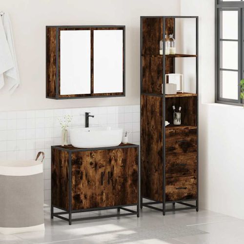 Ensemble de meubles de salle de bain 3 pcs Chêne fumé - Photo n°3; ?>