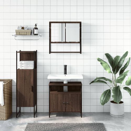 Ensemble de meubles de salle de bain 3 pcs Chêne marron - Photo n°3; ?>