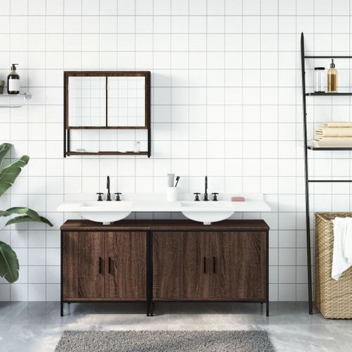 Ensemble de meubles de salle de bain 3 pcs Chêne marron - Photo n°3; ?>