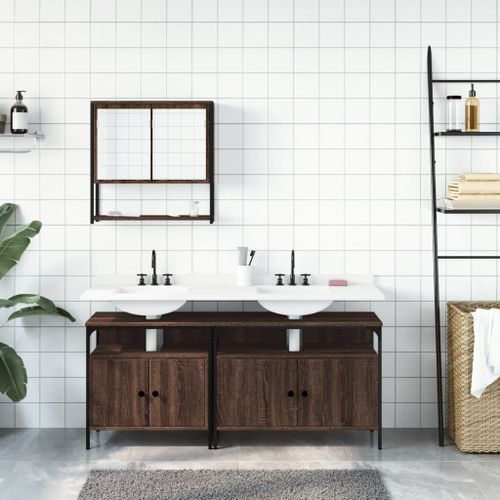 Ensemble de meubles de salle de bain 3 pcs Chêne marron - Photo n°3; ?>