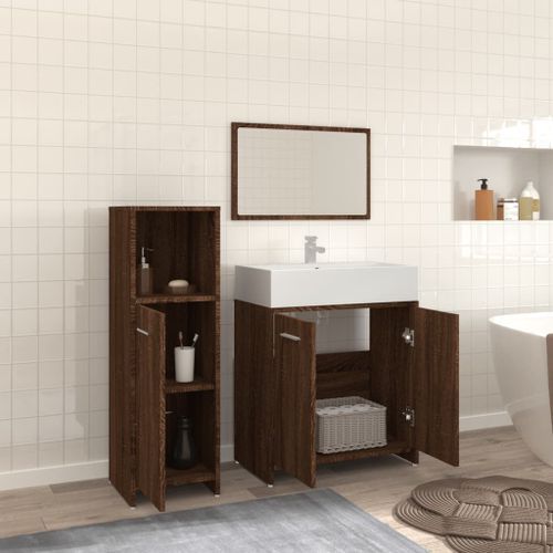 Ensemble de meubles de salle de bain 3 pcs Chêne marron - Photo n°3; ?>