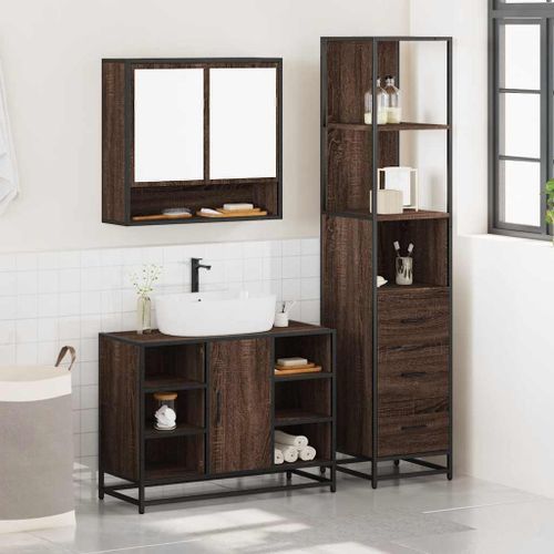 Ensemble de meubles de salle de bain 3 pcs chêne marron - Photo n°3; ?>