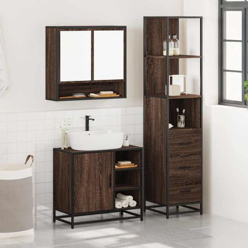 Ensemble de meubles de salle de bain 3 pcs Chêne marron - Photo n°3; ?>